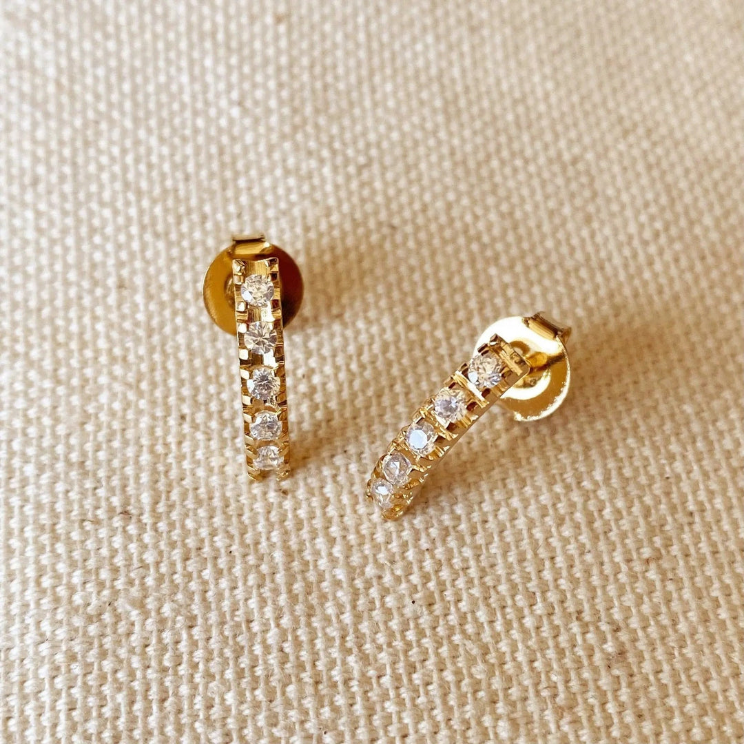 18k Gold Filled Curved Bar Clear Crystal Stud Earrings - Beloved Boutique