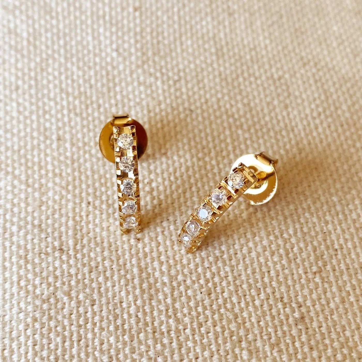 18k Gold Filled Curved Bar Clear Crystal Stud Earrings - Beloved Boutique