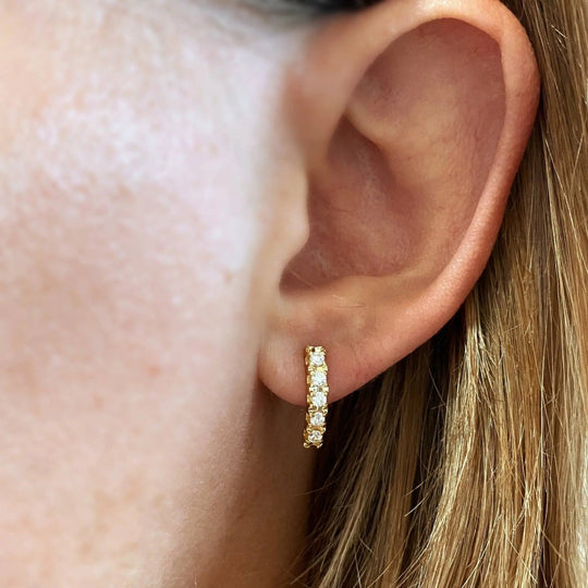 18k Gold Filled Curved Bar Clear Crystal Stud Earrings - Beloved Boutique
