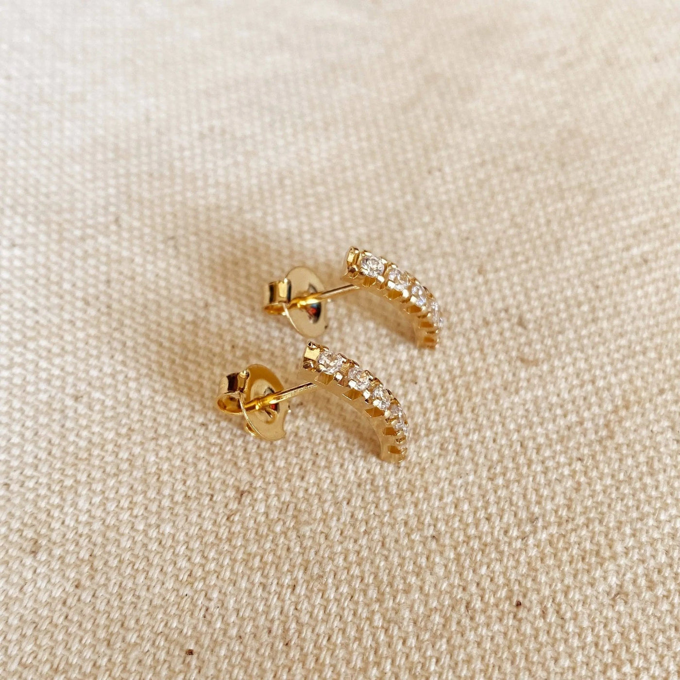 18k Gold Filled Curved Bar Clear Crystal Stud Earrings - Beloved Boutique