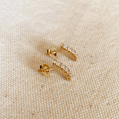 18k Gold Filled Curved Bar Clear Crystal Stud Earrings - Beloved Boutique
