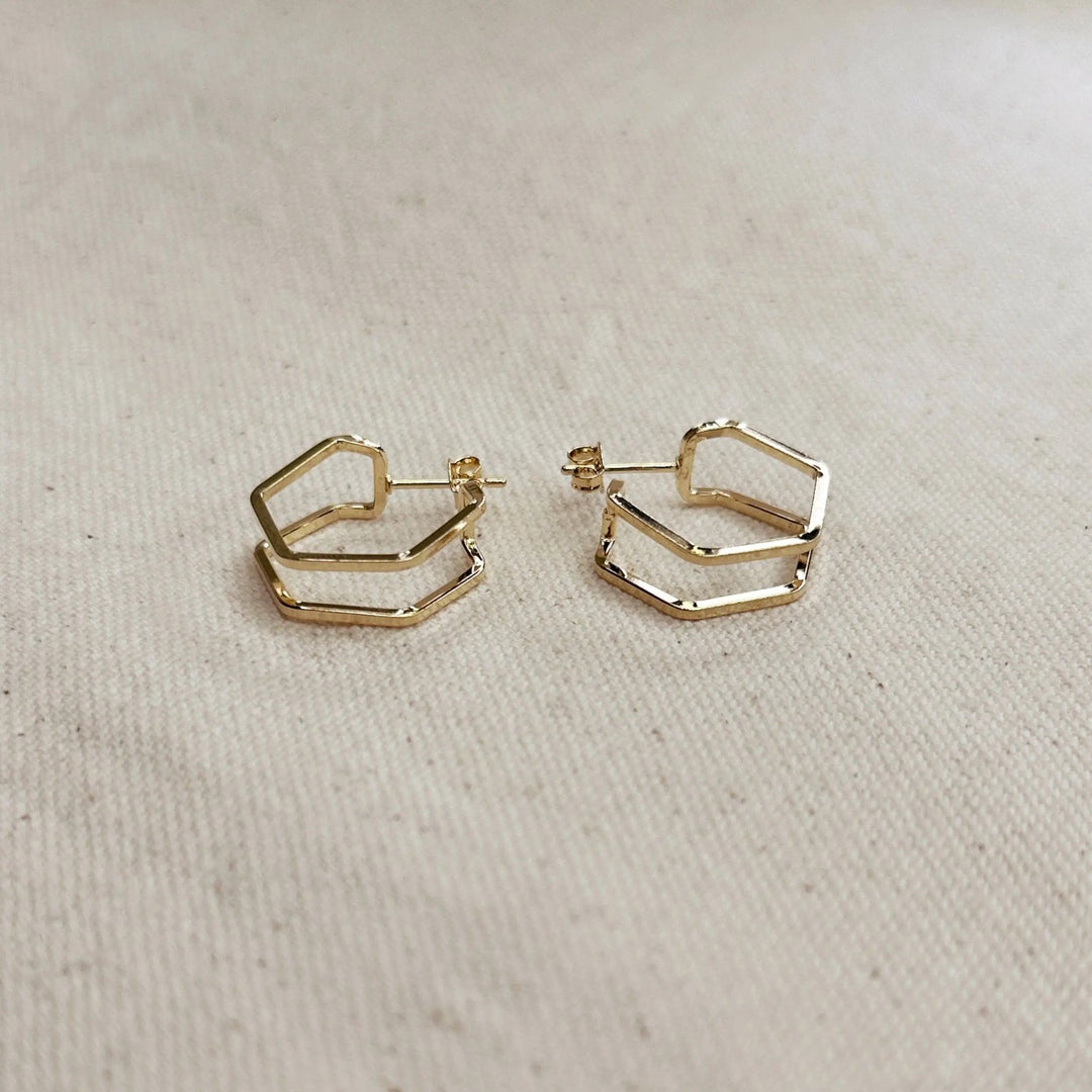 18k Gold Filled Double Wire Geometric C Hoop Earrings - Beloved Boutique