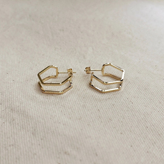 18k Gold Filled Double Wire Geometric C Hoop Earrings - Beloved Boutique