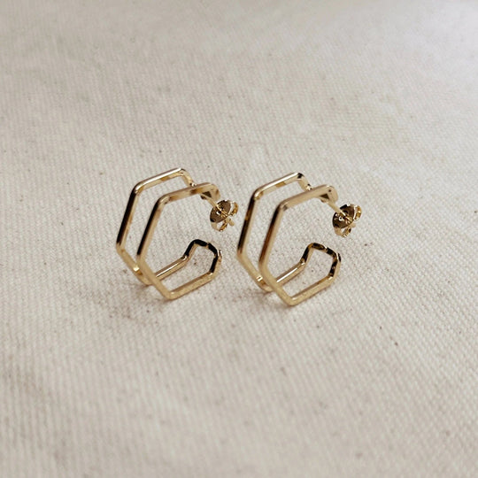 18k Gold Filled Double Wire Geometric C Hoop Earrings - Beloved Boutique