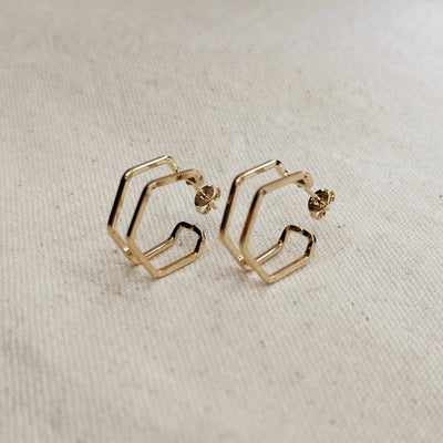18k Gold Filled Double Wire Geometric C Hoop Earrings - Beloved Boutique