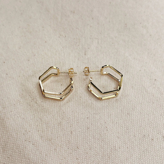 18k Gold Filled Double Wire Geometric C Hoop Earrings - Beloved Boutique