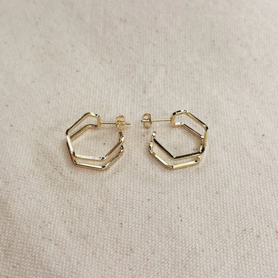 18k Gold Filled Double Wire Geometric C Hoop Earrings - Beloved Boutique