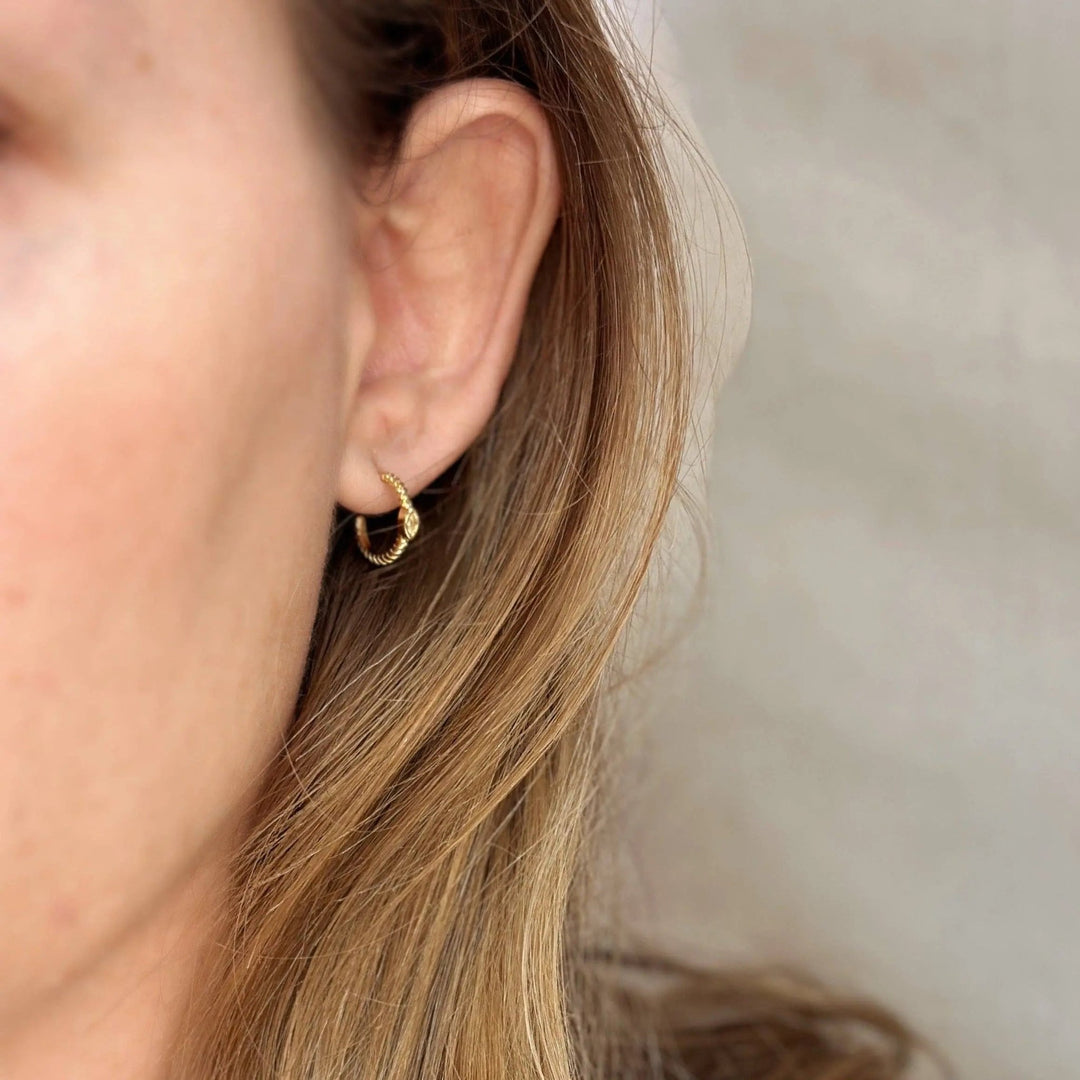 18k Gold Filled Earrings Mini CZ Eye C Hoop - Beloved Boutique
