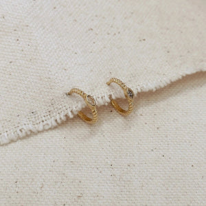 18k Gold Filled Earrings Mini CZ Eye C Hoop - Beloved Boutique