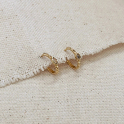 18k Gold Filled Earrings Mini CZ Eye C Hoop - Beloved Boutique