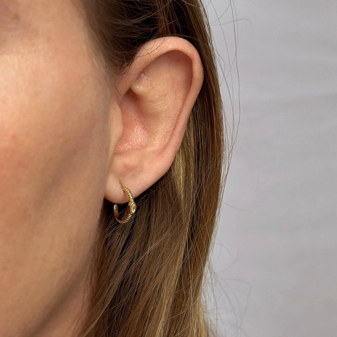 18k Gold Filled Earrings Mini CZ Eye C Hoop - Beloved Boutique