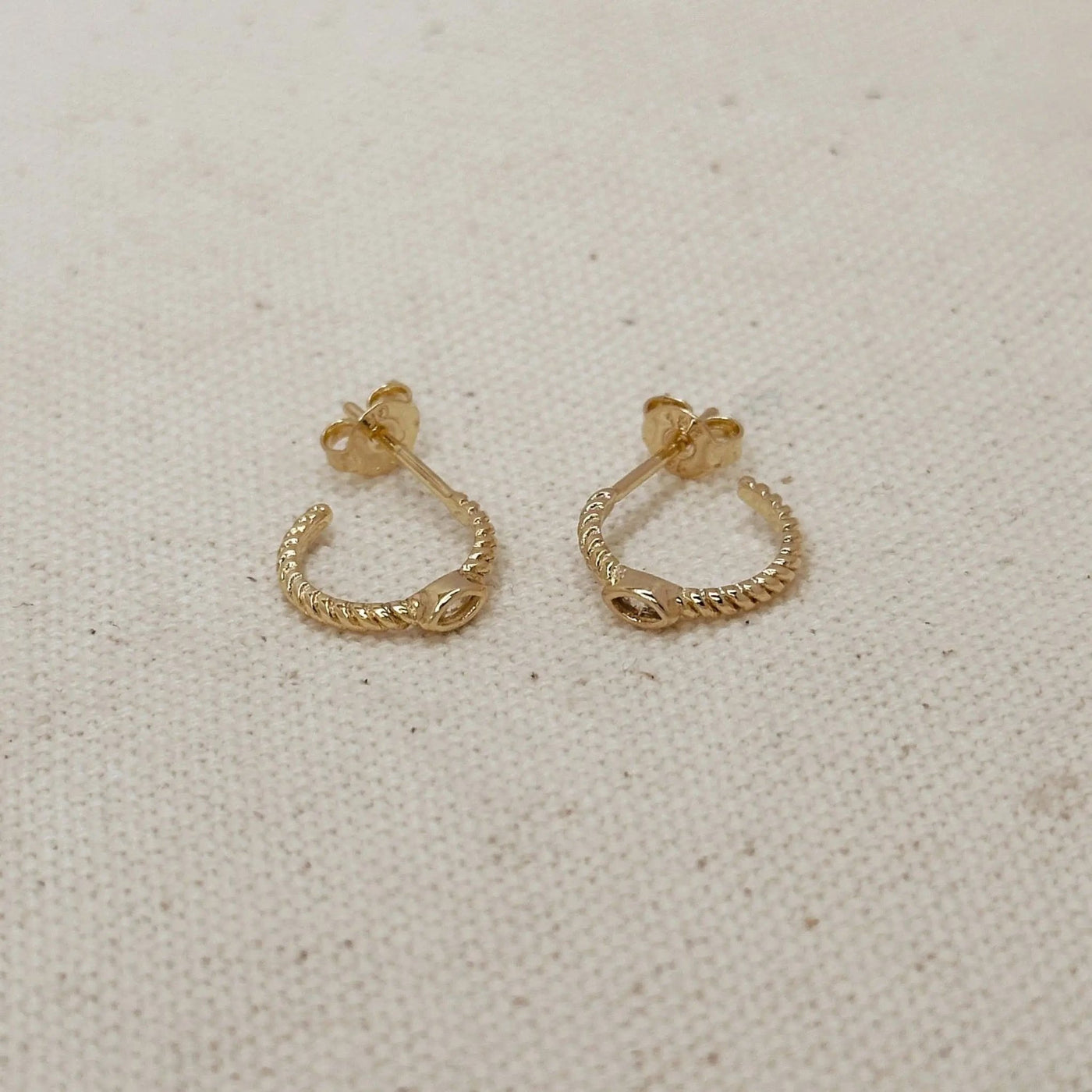 18k Gold Filled Earrings Mini CZ Eye C Hoop - Beloved Boutique