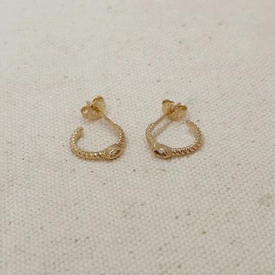 18k Gold Filled Earrings Mini CZ Eye C Hoop - Beloved Boutique