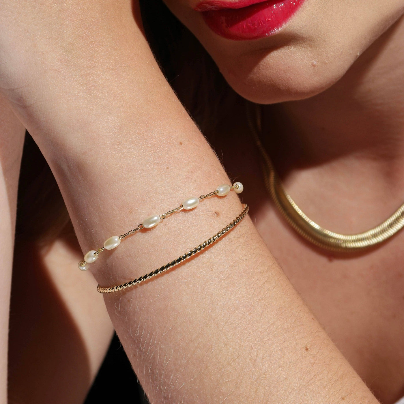 18k Gold Filled Gold And Pearl Cuff Bracelet - Beloved Boutique