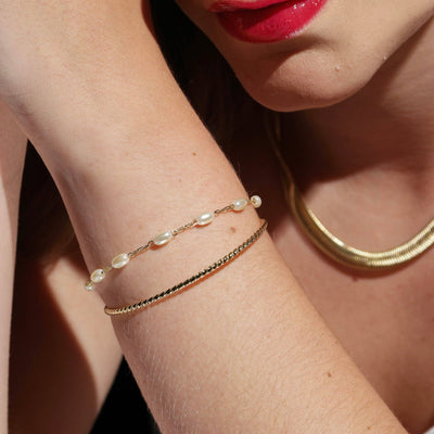 18k Gold Filled Gold And Pearl Cuff Bracelet - Beloved Boutique