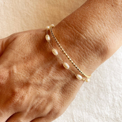 18k Gold Filled Gold And Pearl Cuff Bracelet - Beloved Boutique