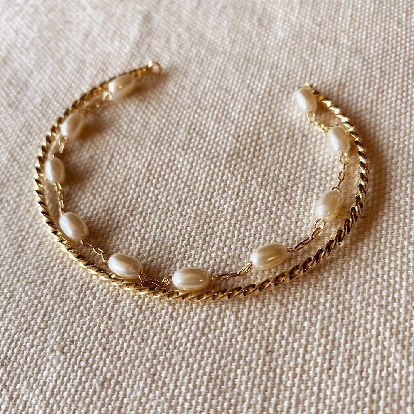 18k Gold Filled Gold And Pearl Cuff Bracelet - Beloved Boutique