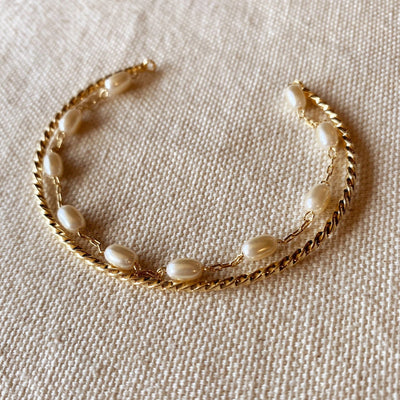 18k Gold Filled Gold And Pearl Cuff Bracelet - Beloved Boutique