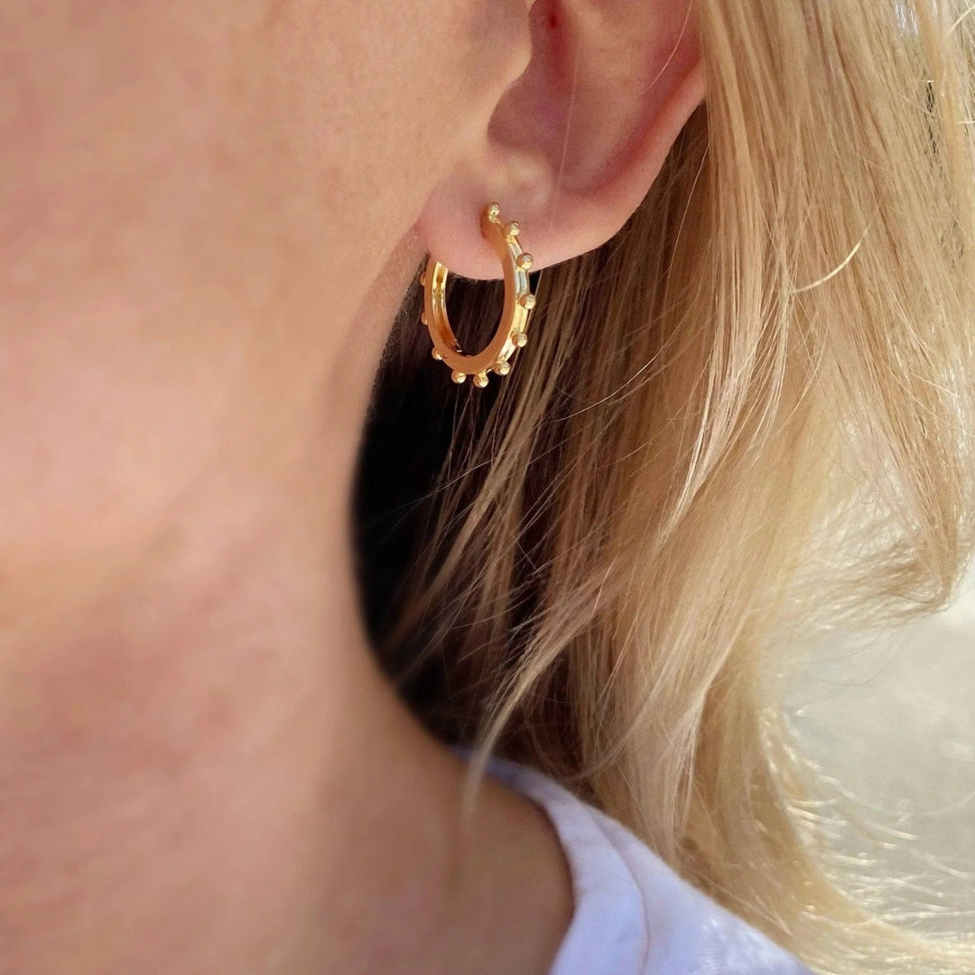 18k Gold Filled Hoop Earrings with Ball Detail - Beloved Boutique