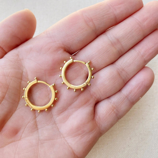 18k Gold Filled Hoop Earrings with Ball Detail - Beloved Boutique
