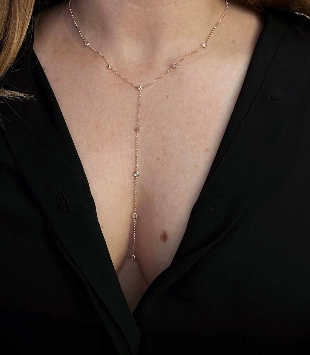 18k Gold Filled Lariat Necklace With Bezel CZ - Beloved Boutique