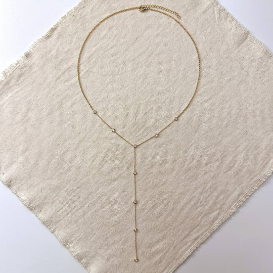 18k Gold Filled Lariat Necklace With Bezel CZ - Beloved Boutique