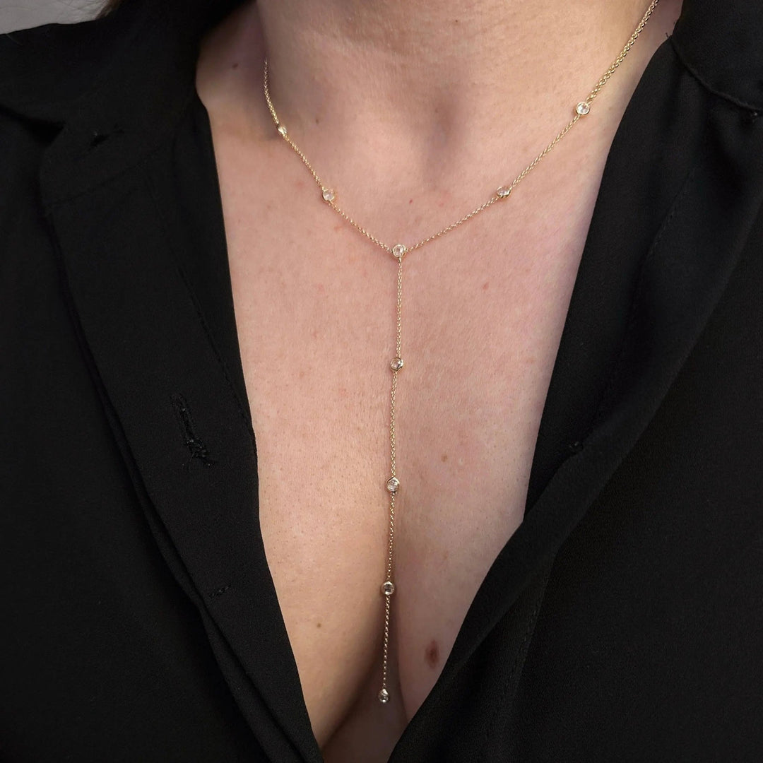 18k Gold Filled Lariat Necklace With Bezel CZ - Beloved Boutique