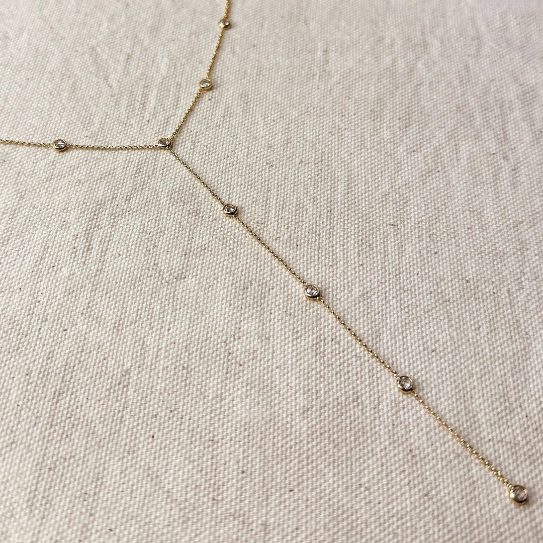 18k Gold Filled Lariat Necklace With Bezel CZ - Beloved Boutique