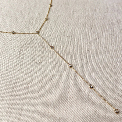 18k Gold Filled Lariat Necklace With Bezel CZ - Beloved Boutique