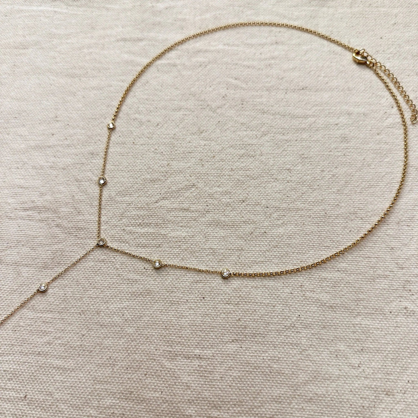 18k Gold Filled Lariat Necklace With Bezel CZ - Beloved Boutique
