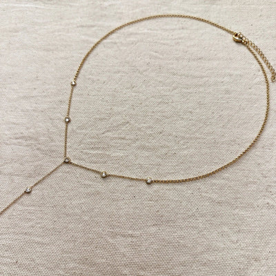 18k Gold Filled Lariat Necklace With Bezel CZ - Beloved Boutique