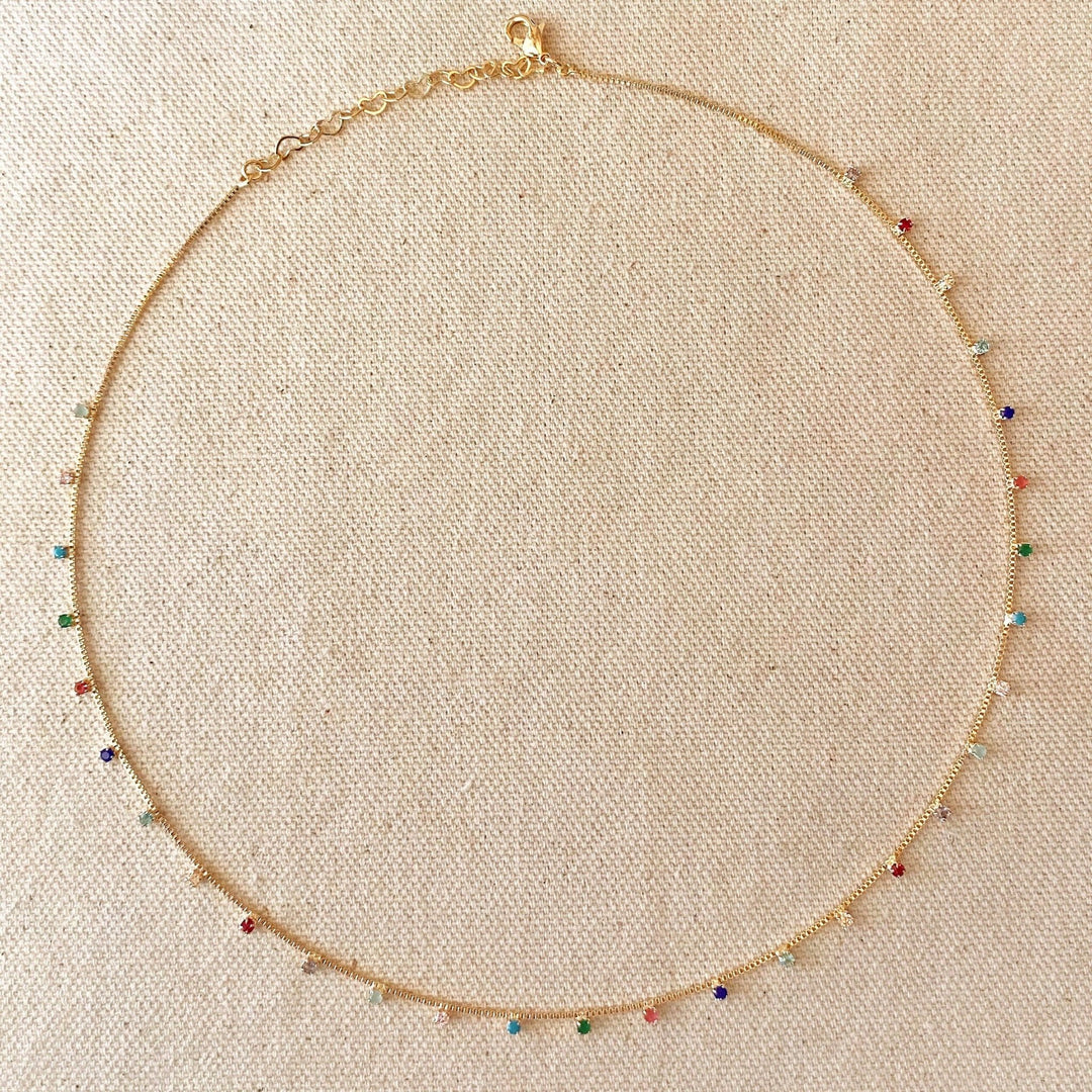 18k Gold Filled Micro Cubic Zirconia Colored Stones Necklace - Beloved Boutique