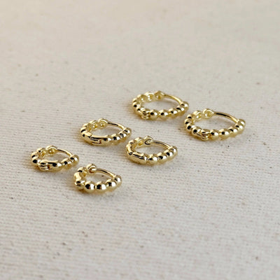 18k Gold Filled Mini Beaded Clicker Hoop Earrings - Beloved Boutique