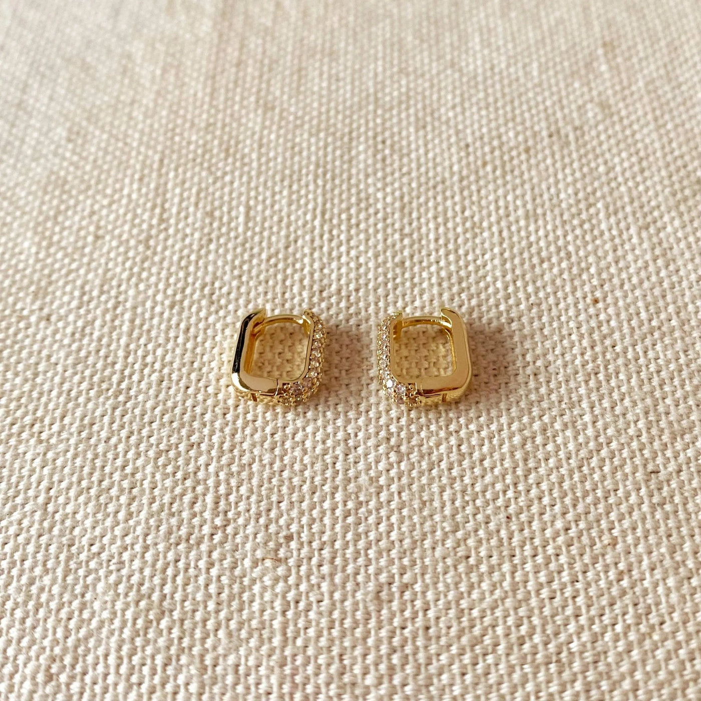 18k Gold Filled Mini Rectangle Hoop Earrings With Cubic Zirconia Detail - Beloved Boutique