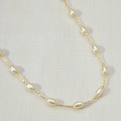 18k Gold Filled Oval Shaped Pearl Necklace - Beloved Boutique
