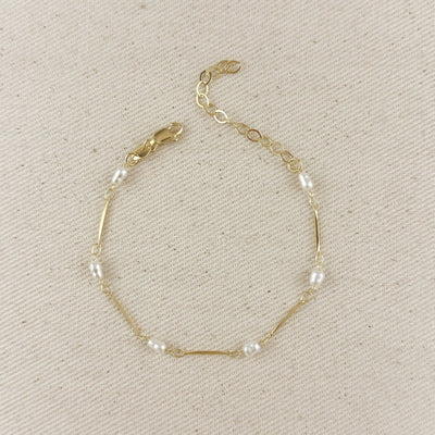 18k Gold Filled Pearl Bead & Straw Bracelet - Beloved Boutique