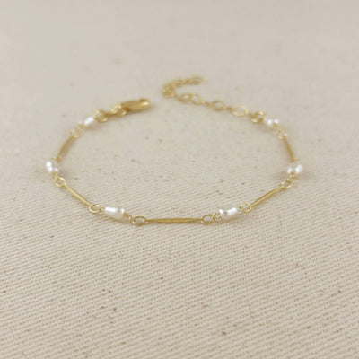 18k Gold Filled Pearl Bead & Straw Bracelet - Beloved Boutique