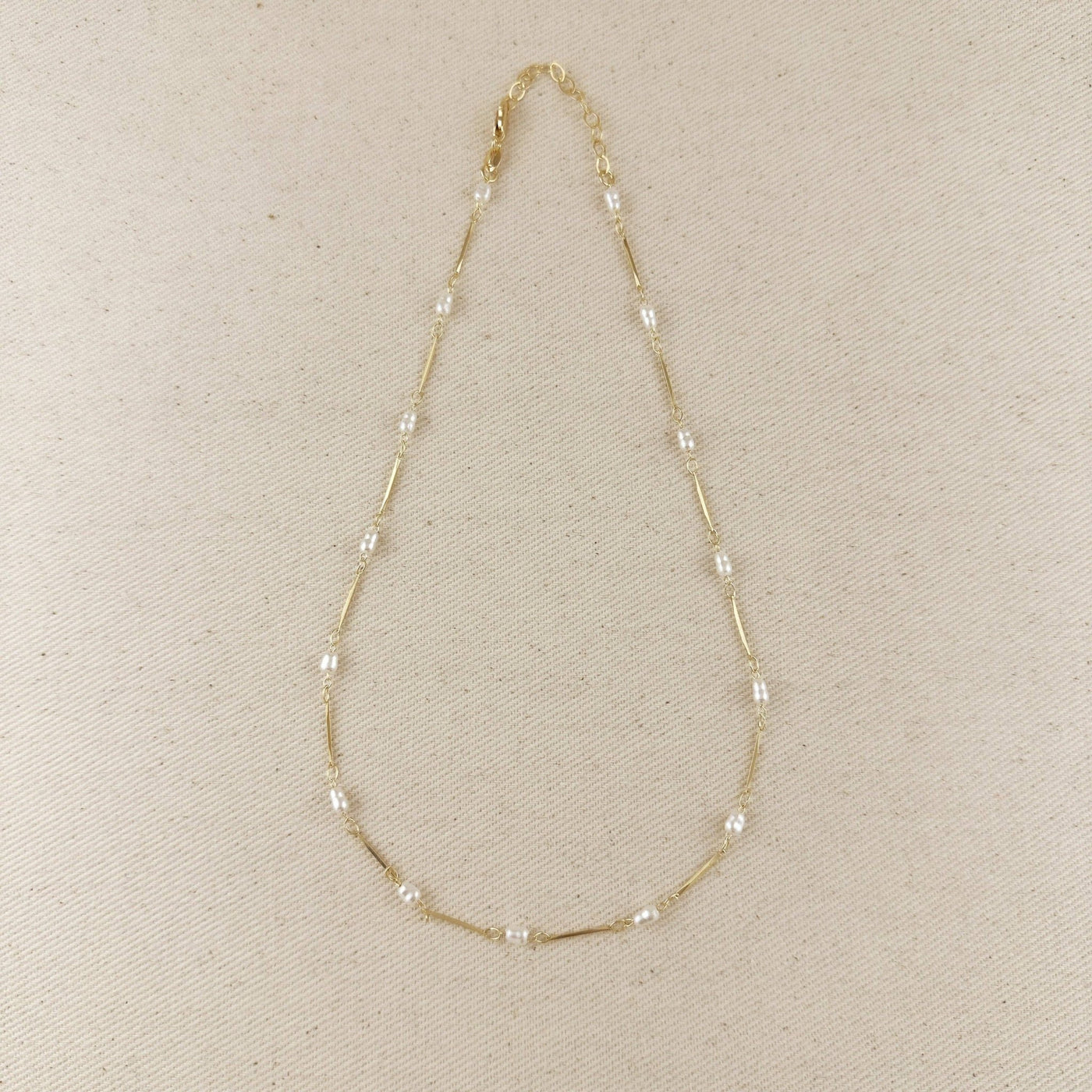 18K Gold Filled Pearl Bead & Straw Necklace - Beloved Boutique