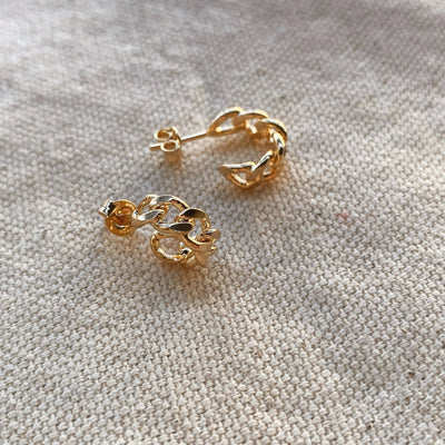 18k Gold Filled Petite Cuban Link Chain C - Hoop Earrings - Beloved Boutique