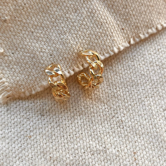 18k Gold Filled Petite Cuban Link Chain C - Hoop Earrings - Beloved Boutique