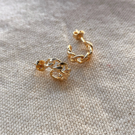 18k Gold Filled Petite Cuban Link Chain C - Hoop Earrings - Beloved Boutique