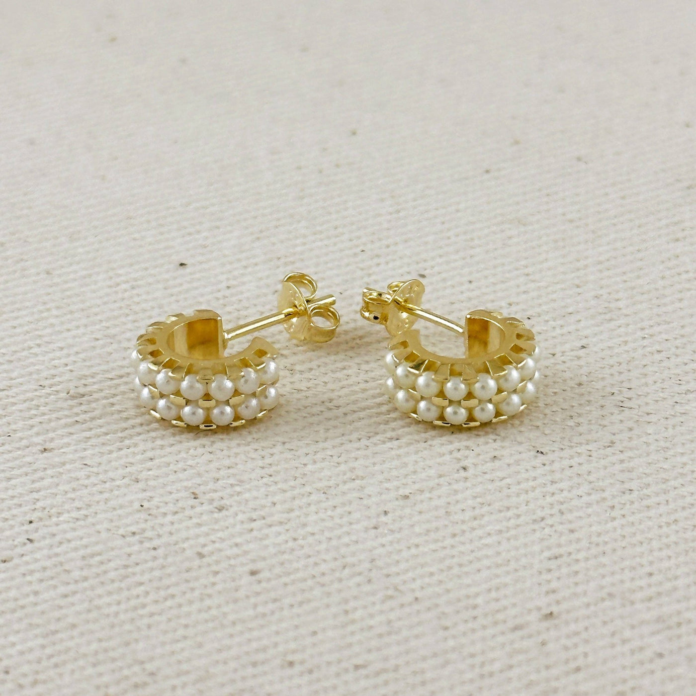 18k Gold Filled Petite Double Pearl C - Hoop Earrings - Beloved Boutique