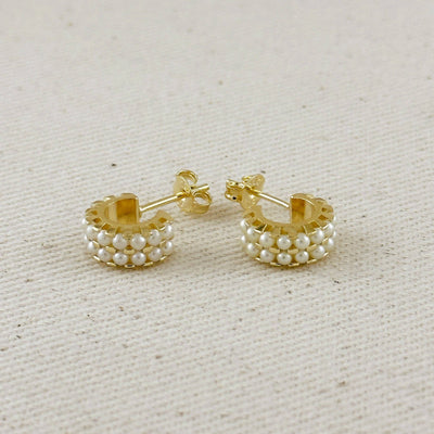 18k Gold Filled Petite Double Pearl C - Hoop Earrings - Beloved Boutique