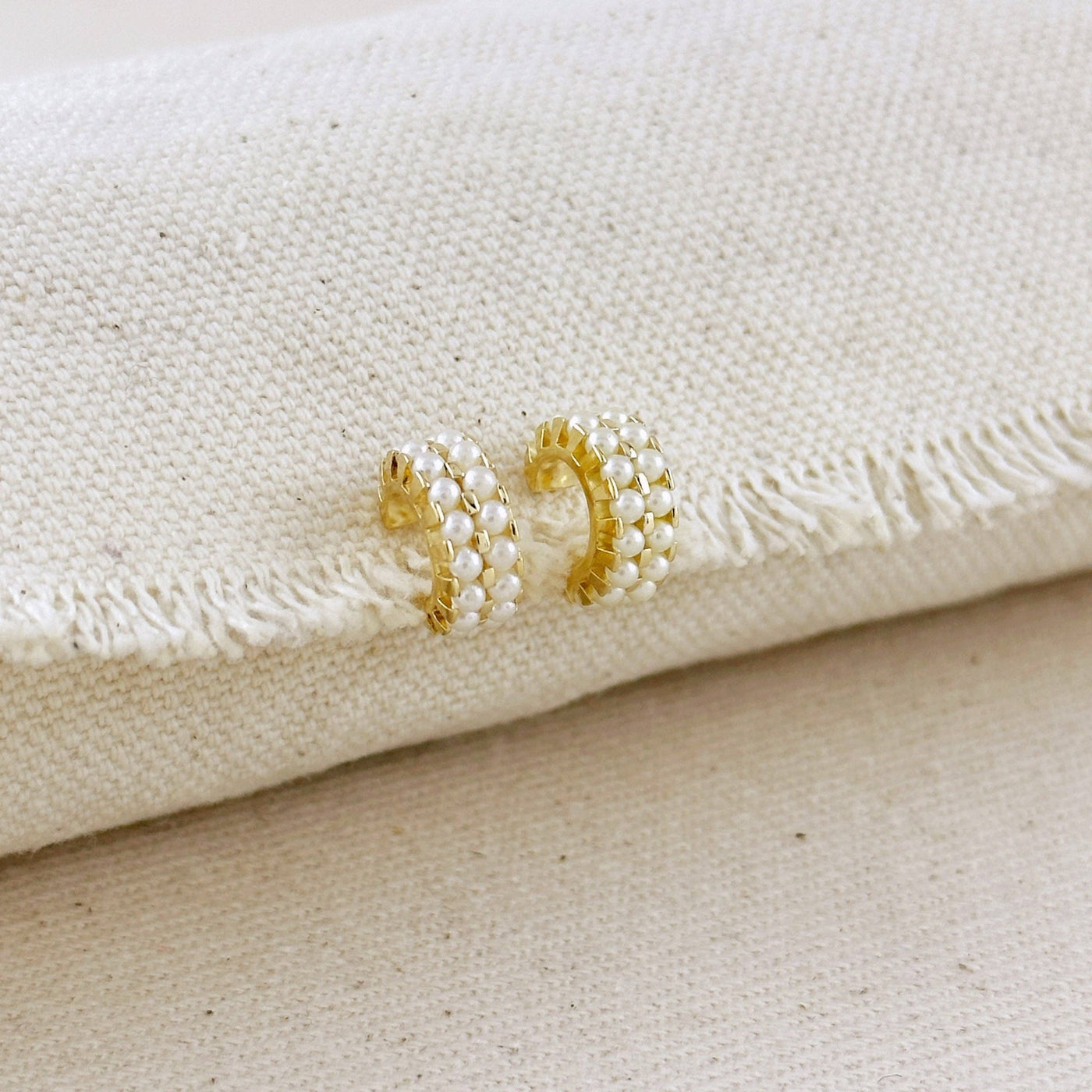 18k Gold Filled Petite Double Pearl C - Hoop Earrings - Beloved Boutique