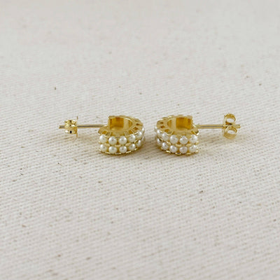 18k Gold Filled Petite Double Pearl C - Hoop Earrings - Beloved Boutique
