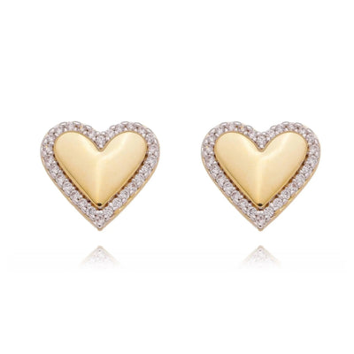 18k Gold Filled Pillow Heart Stud with Cubic Zirconia Stones Around - Beloved Boutique