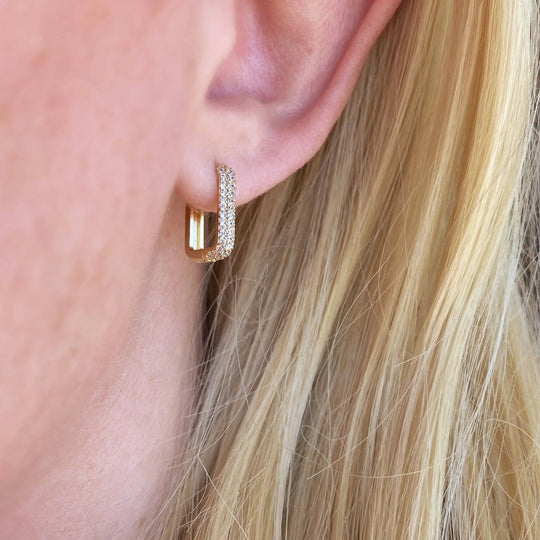 18k Gold Filled Rectangular Clicker Hoop Earrings - Beloved Boutique