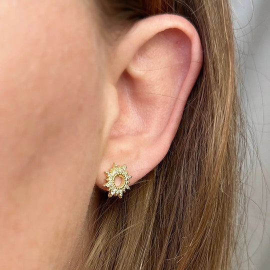 18k Gold Filled Round Spike CZ Stud Earrings - Beloved Boutique