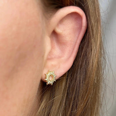 18k Gold Filled Round Spike CZ Stud Earrings - Beloved Boutique