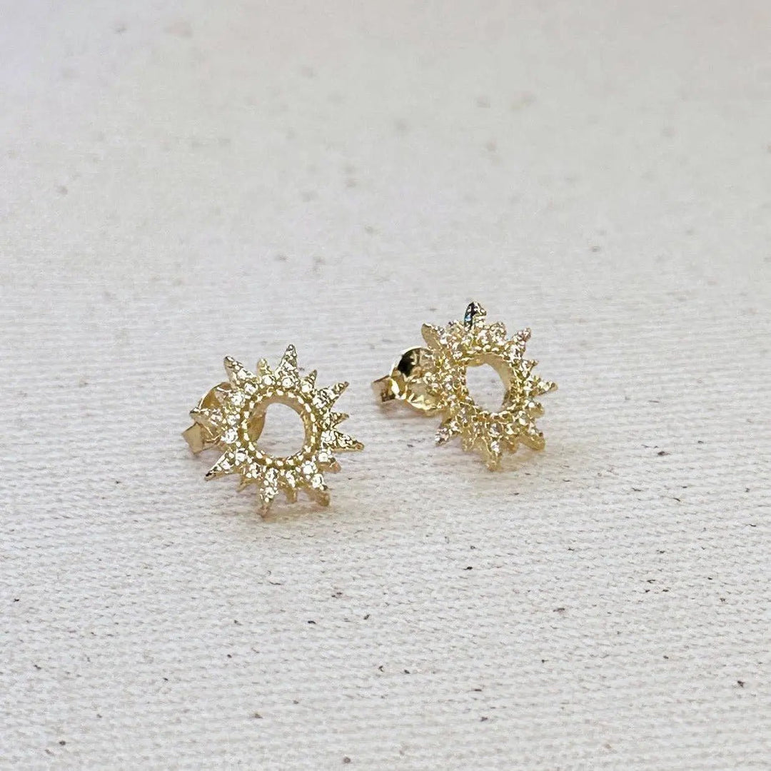 18k Gold Filled Round Spike CZ Stud Earrings - Beloved Boutique